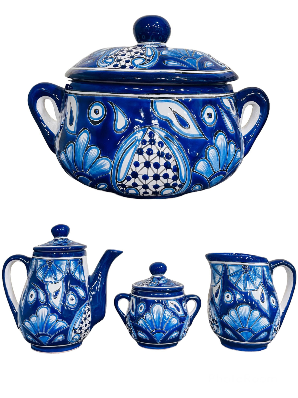 Talavera Flour Sugar Coffee Tea Blue and White Ceramic Kitchen