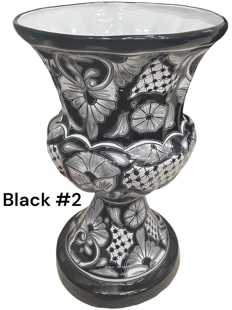 Classic Black Copa Elegante Ceramic Talavera Planter Indoor Outdoor Flower Urn Style Pot