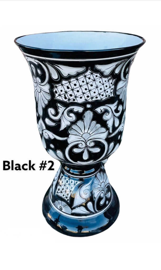 Classic Blue and Black Ceramic Talavera Planter  Flower Urn Style Pots