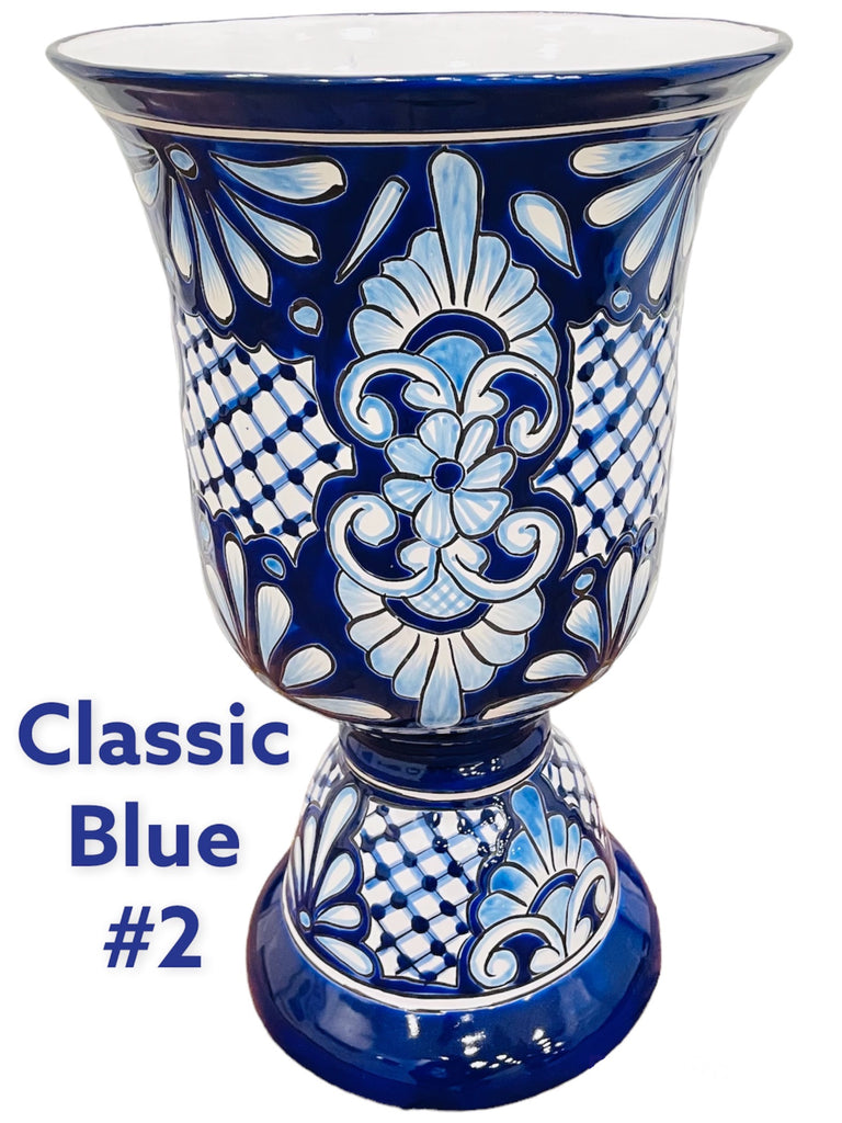 Classic Blue and Black Ceramic Talavera Planter  Flower Urn Style Pots