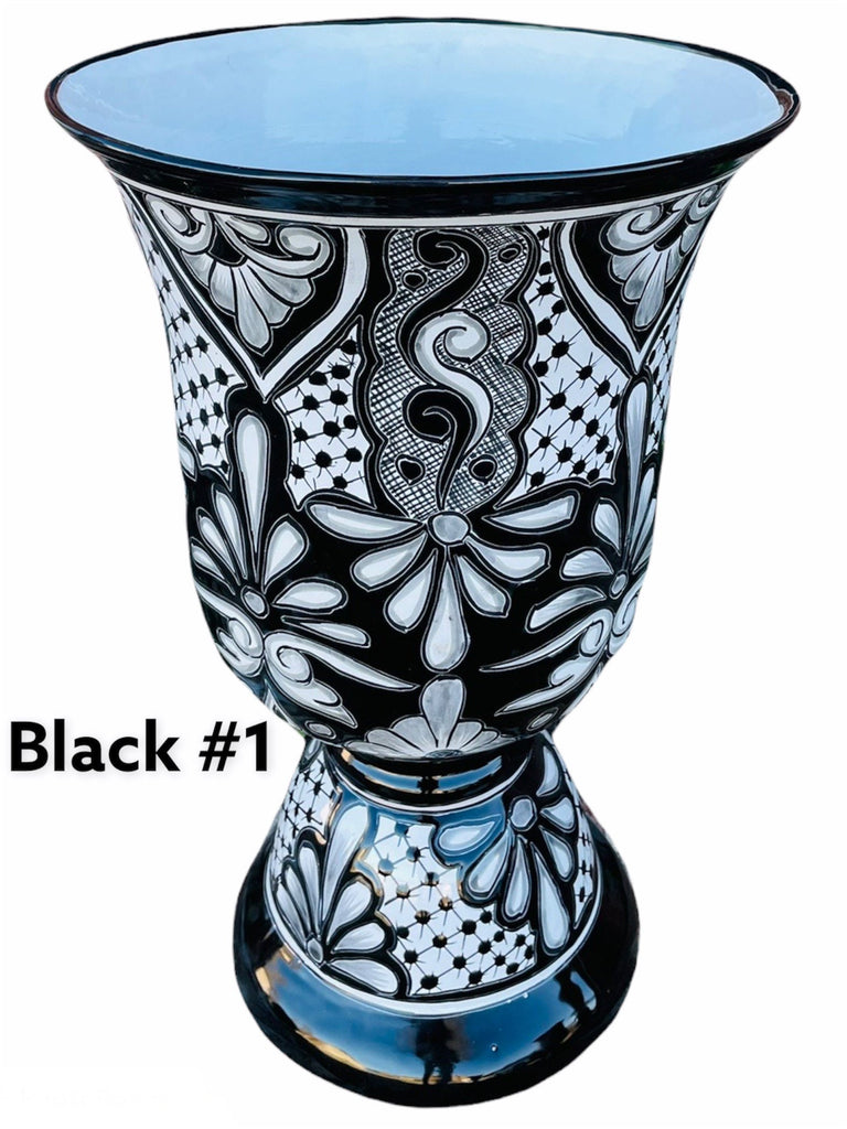 Classic Blue and Black Ceramic Talavera Planter  Flower Urn Style Pots