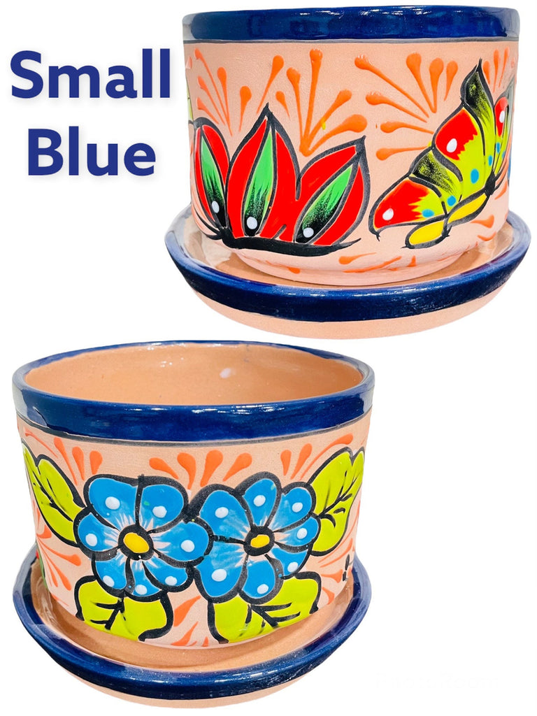 Rustic Talavera Cylindro Planter with Matching Saucer