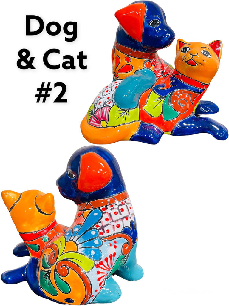 Talavera Dog & Cat Statue Home Decor Mexican Art