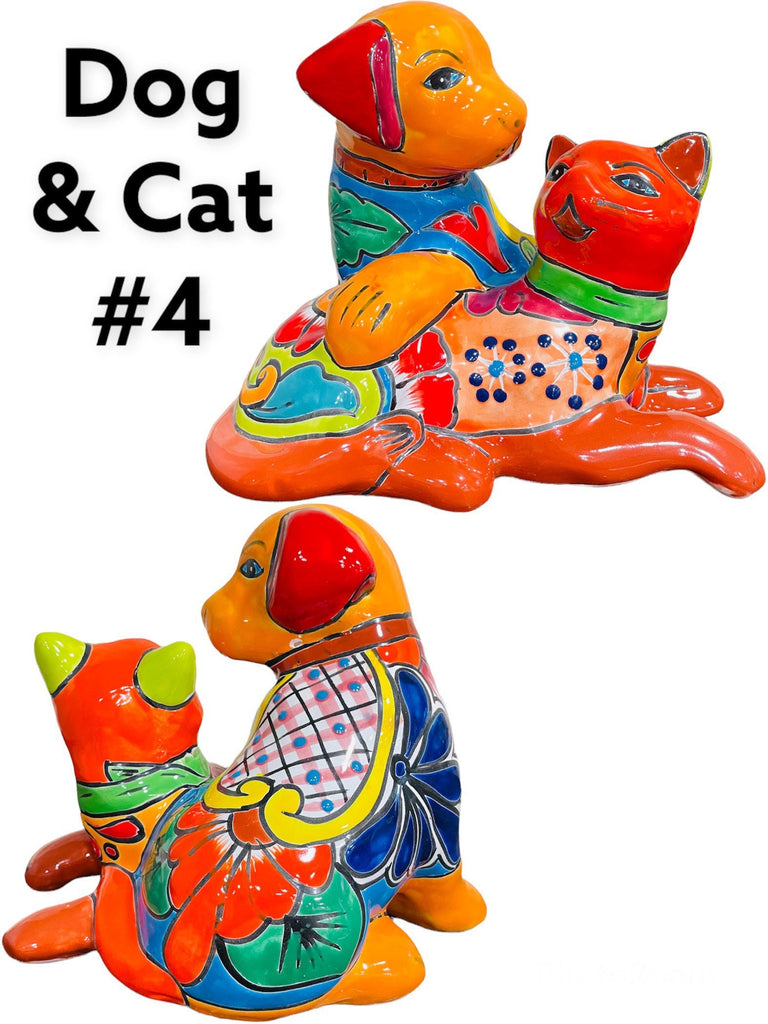 Talavera Dog & Cat Statue Home Decor Mexican Art