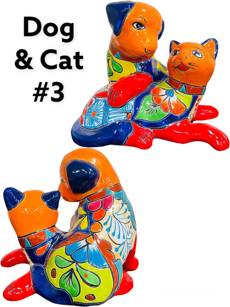 Talavera Dog & Cat Statue Home Decor Mexican Art