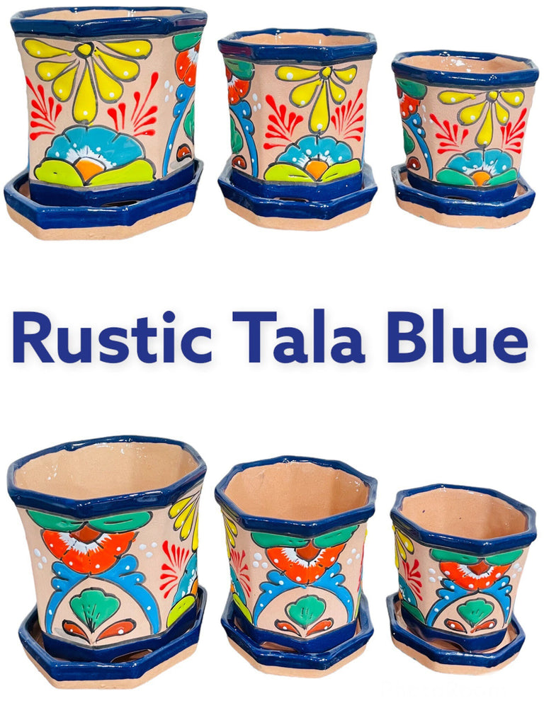 Rustic & Tala Sets of 3 Octagon Talavera Planters with Matching Saucers